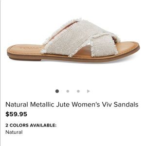 Toms Vic Sandals vegan metallic jute size 10 new